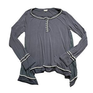 POL Women's Gray Long Sleeve Top Lace Side Panels Size Medium